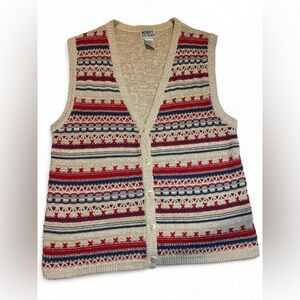 Vintage Y2K Koret‎ Fair Isle Sweater Vest Red Blue Cream Size M - 4th of July